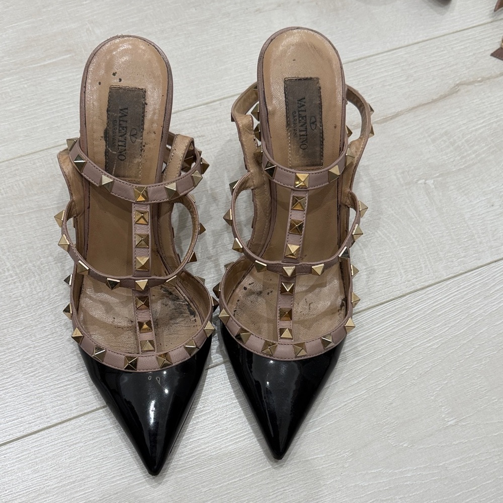 Valentino Black and Tan Studded Heels